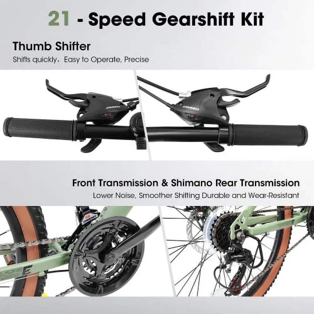 A24301 Ecarpat Mountain Bike 24 Inch Wheels, 21-Speed Mens Feminine Trail Commuter City Mountain Bike, Carbon steel Frame Disc Brakes Thumb Shifter Front Fork Bicycles