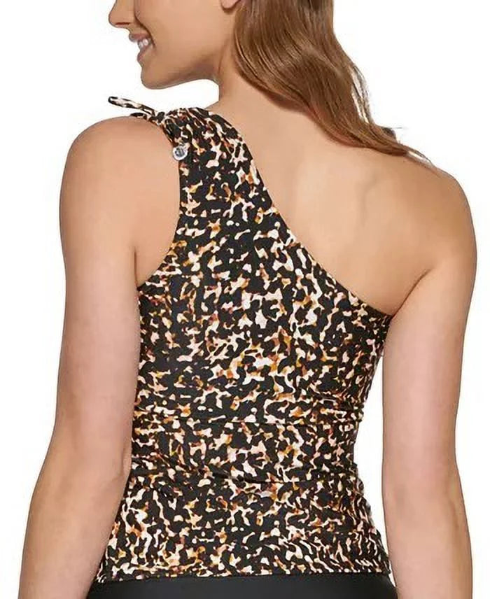 DKNY Ladies Printed One Shoulder Tankini Top Swimsuit Black Dimensions Medium