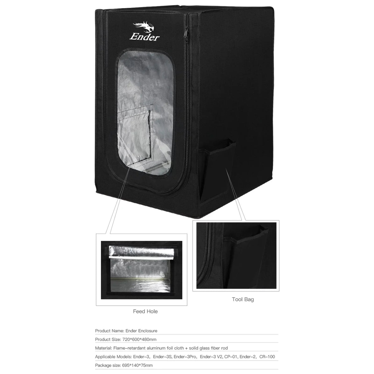 Suzicca 3D Printer Enclosure Fireproof Waterproof Printer Covers for Constant Temperature Heating Box Detachable Heating Tent for Ender-3/Ender-3S Ender-3pro/Ender-3 V2/ CP-01/ Ender-2/CR-100 Proportion
