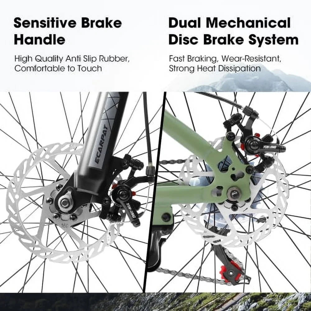 A24301 Ecarpat Mountain Bike 24 Inch Wheels, 21-Speed Mens Feminine Trail Commuter City Mountain Bike, Carbon steel Frame Disc Brakes Thumb Shifter Front Fork Bicycles