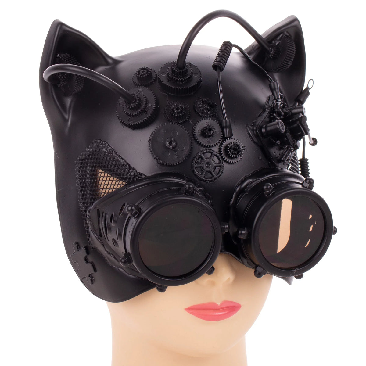 Kbw Black Steampunk Kitty Cat Female Costume Half Mask with Goggles Masquerade