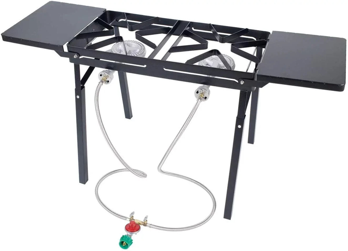 Bayou Classic DB375, Double Burner with Folding Side Shelves